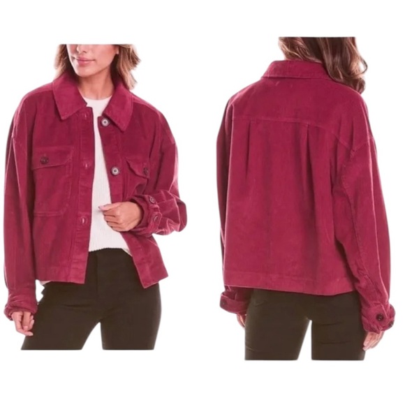 Avec Les Filles Anthro Cropped Corduroy Jacket S Shacket coat Raspberry pink Red - Picture 1 of 14
